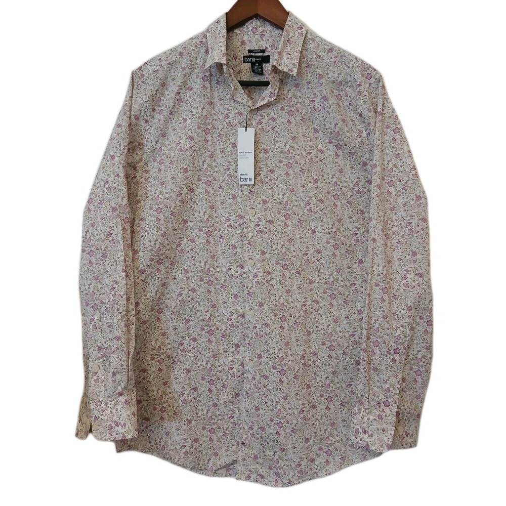 Bar lll Men's Floral Slim Fit Stretch Button Up Shirt Size M 15-15.5 32-33 #477C
